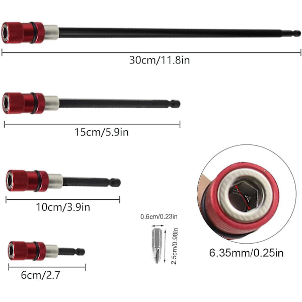 Borrförlängningsbitshållare 4 st - 12' Magnetisk borrskruvmejselbitshållare Bar Chuck Adapter Exten GIft ZMYX