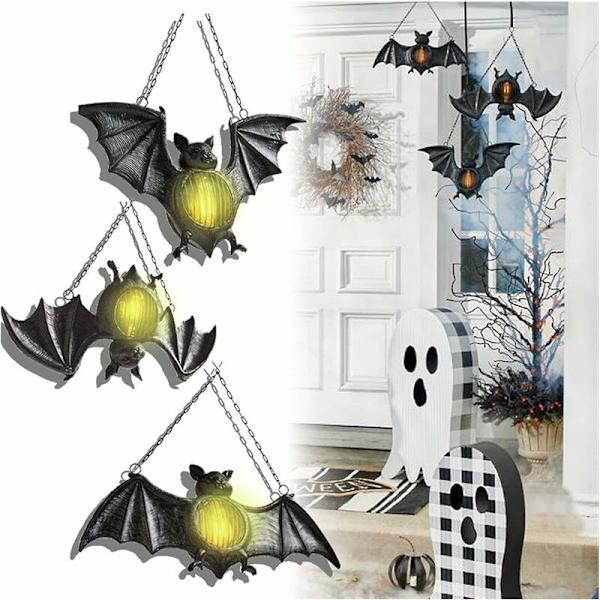 longziming-Halloween fladdermus hänge utomhus LED-lykta simulering fladdermus flamlös ljus harts hängande lampa för festdekoration tillbehör (färg: 1 st)