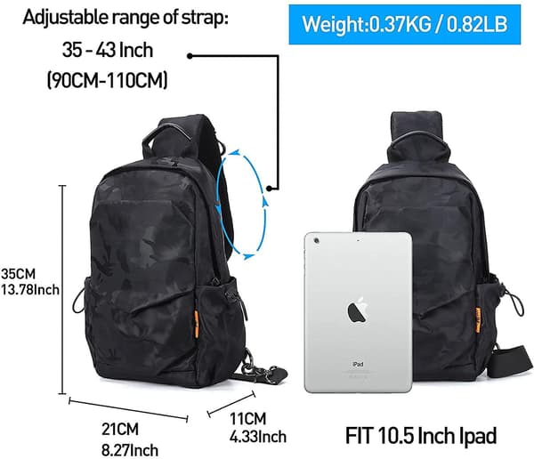 Sort Sling Bag til mænd, Mini Anti-tyveri En Rem Motorcycle Backpac