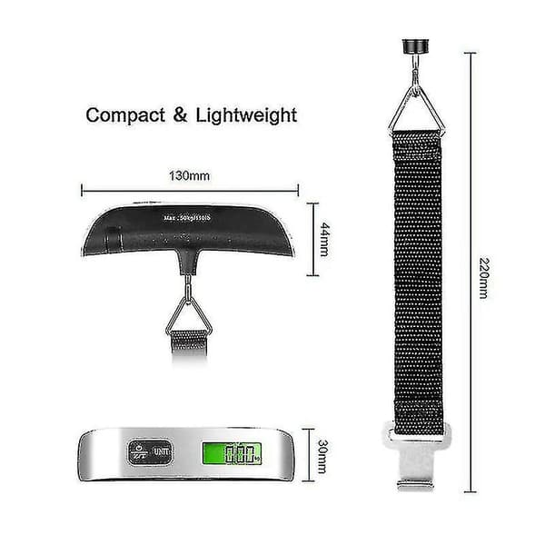 Bärbar digital bagagevåg 110lb/50kg, temperatursensor, LCD-display
