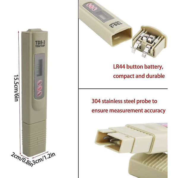 Kinyooo TDS-tester, multifunktionel digital, vandhårdhedstester, til drikkevand, hydroponics, havearbejde, akvarier, swimmingpools og spabade (tester ikke PH)