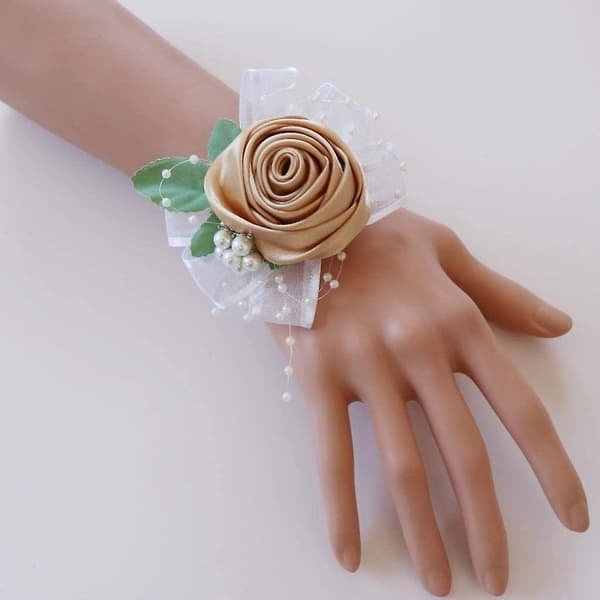 Handledsblomma Bröllop Stretch Armband Bröllop Bal Handblomma - Champagne