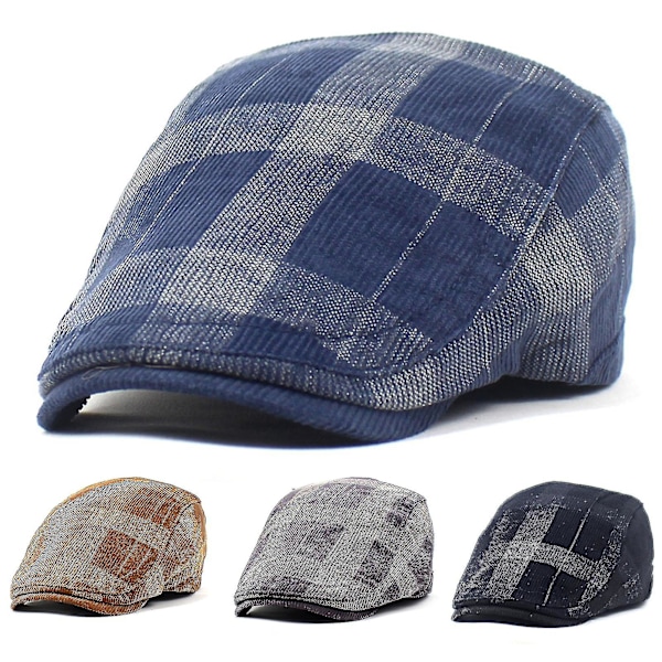 Retro rutig tjock mjuk andningsbar varm bekväm höst vinter herr basker platt hatt för jakt (svart)