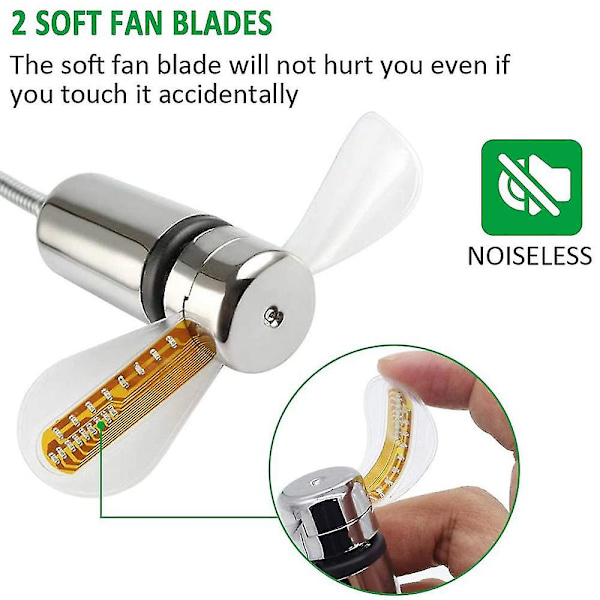 USB-ventilator med tids- og temperaturvisning og fleksibel svanehals