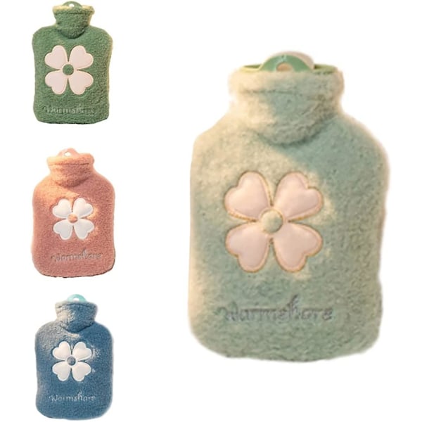 Hot Water Bottle Cartoon Plush Portable Mini 1000ml - Mint Green