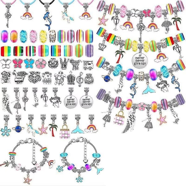 112 stk. julesmykkefremstillingssæt charmearmbånd halskæder til stede Pandora legeringsperlesæt gør det selv-barnearmbånd