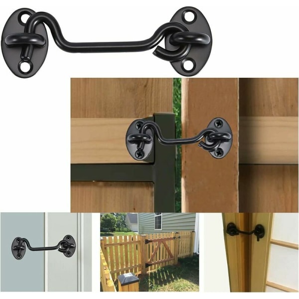 2-pack svarta rostfria dörrlås med monteringsskruvar för fönster, ladugårdsdörr, skjul, garage (6\")
