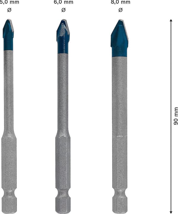 3x Expert HEX-9 HardCeramic borrset (för kakel, plattor, 5-8 mm, hammarborrtillbehör)