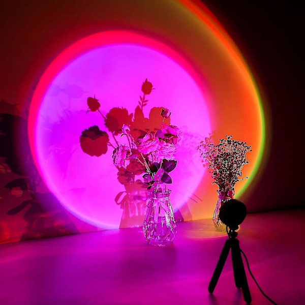 Solnedgangslampe, solnedgangslampe, 16-fargers projeksjonslampe med stativ, solnedgangaura, USB-regnbue-LED-lampe, R