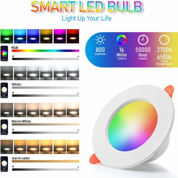 Trådlös Smart Downlight Färg LED Infälld Rund Taklampa Smart Home Lighting Rgbcct Tuya Dimbar Downlight