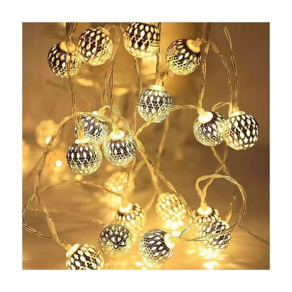 Marockanska String Lights 20 Guld Metall Ball Lights för heminredning Bröllopsfest Jul Inomhus Utomhus 3 Meter