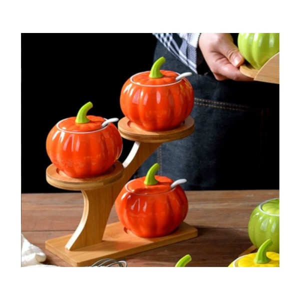 Kryddburkar Kryddburkar Pumpakryddbehållare Kryddbehållare med skedlock och ställ (orange)
