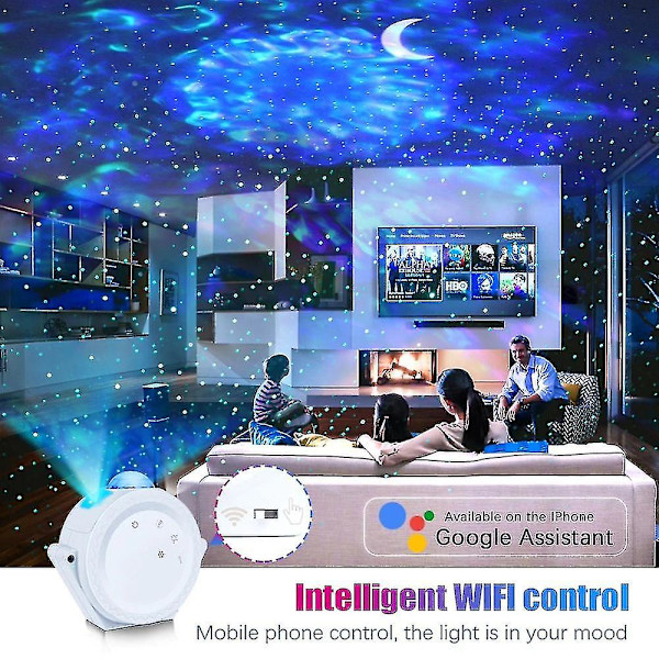 6 farver Ocean Waving Light Stary Sky Projektor Led Nebula Cloud Natlys 360 graders rotation Natlyslampe til børn（Hvid）