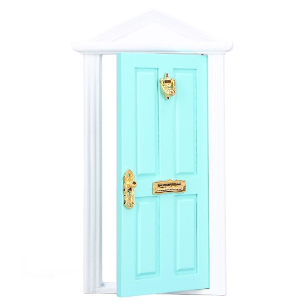 Mini puinen ovi kirkas väri elävät yksityiskohdat sileämpi reuna nukkekoti miniatyyri keijuovi 1:12 nukkekodille lahjatMint Green