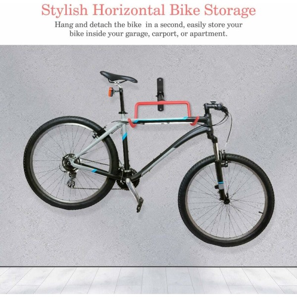 Väggmonterad cykelhållare, Heavy Duty Garage förvaringskrokar, Horisontellt släpfordon med halkfri gummibeläggning, förvaringssystem krokar - Orange