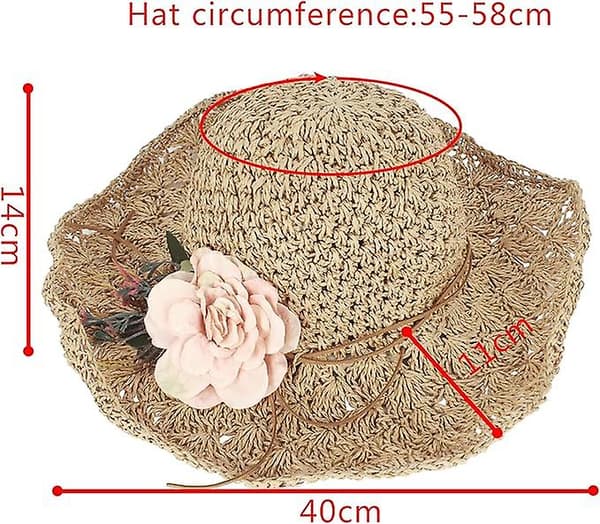 Bredbrem Foldbar Solhatt Blomster Halmhatt Strandferie