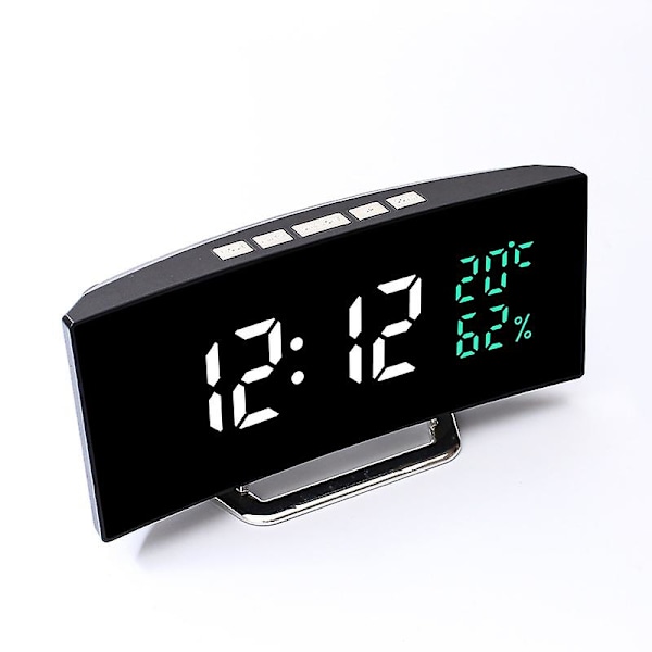 Digital väckarklocka, LED-väckarklocka för sängbord, 12/24 timmar, 2 larm, temperatur och luftfuktighet, justerbar ljusstyrka, snooze, USB-strömförsörjning, minne