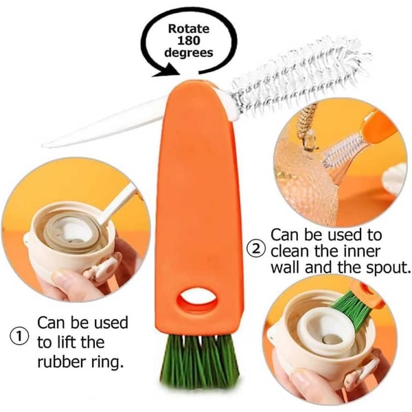 Pullonpuhdistusharja, 3 in 1 monitoiminen söpö porkkanakupin kannen puhdistusaine, kannettava kokoontaitettava väliharja hoitoon Pullon kannen kannen paikka Koti Kitch