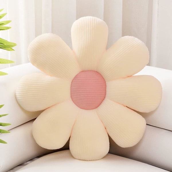 Blomsterkudde, blomformad prydnadskudde, blomstergolvkudde, sittkudde, söt rumsdekor och plyschkudde för sovrumssoffa stol (beige,