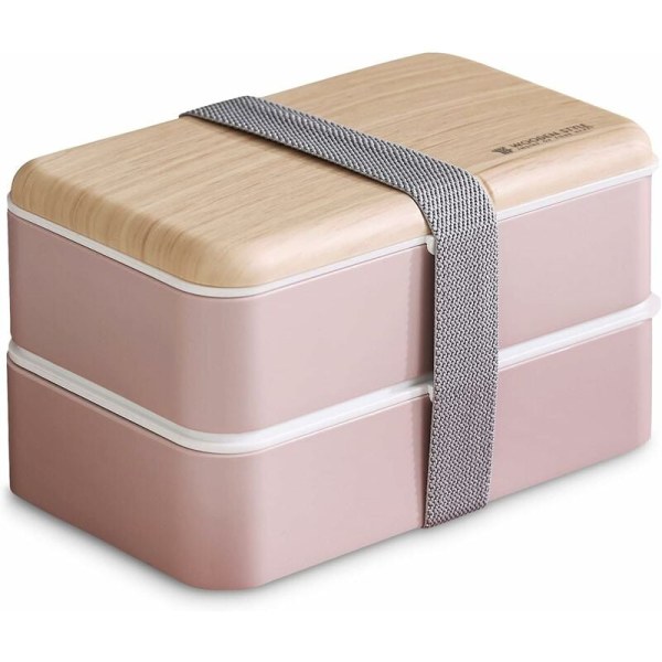 Lunchlåda, Lunchlåda med 2-lagers bestick, japansk Bento för barn eller vuxna, för skola eller arbete med ätpinnar sked (rosa)