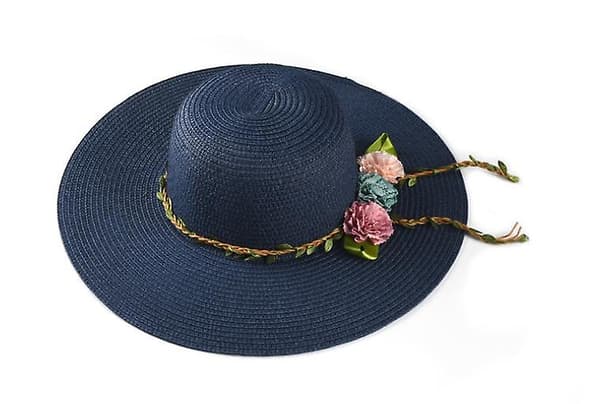 Platt topp Simulering Blomkrans Solhatt Halmhatt * Ljusrosa (Mörkblå)