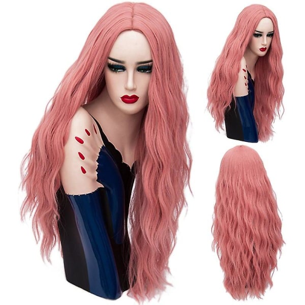Msiwigs 70 cm långa rosa vågiga peruker Cosplay Naturlig syntetisk blond kvinnas peruk 29 färger Värmebeständigt hår28tumscmyk