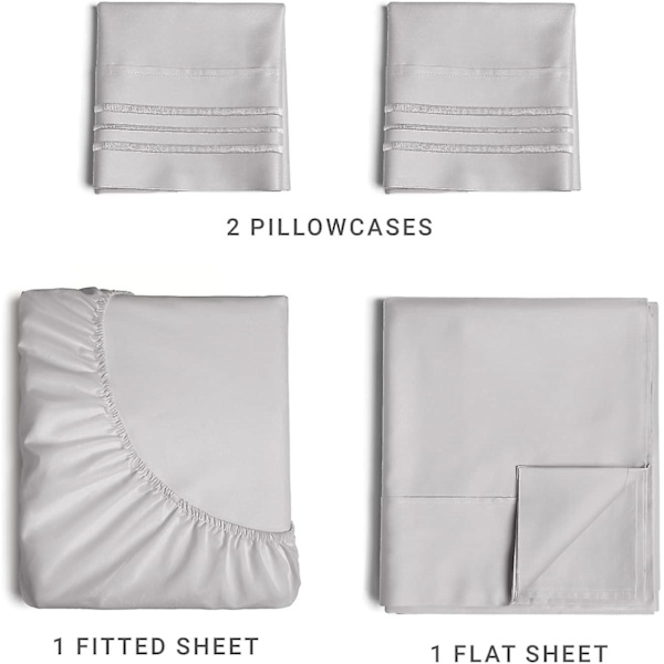 California King Size Lagensett - Åndbar & Kølende - Hotel Luksusseng - Ekstra Blød - Dybe Lommer - 4-delt Sæt - Krølfrit - 4 Pc - Madras