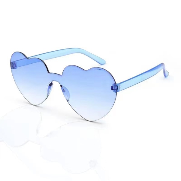 Hjärtformade solglasögon utan ram, transparenta hjärtformade glasögon Gradient blå