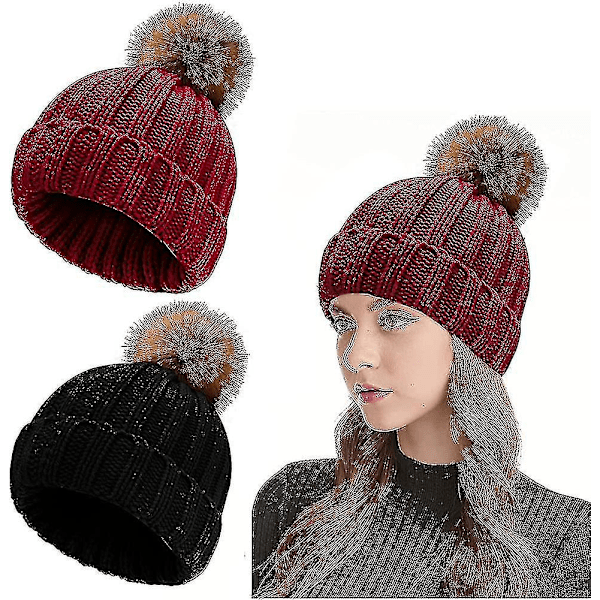 Womens Warm Winter Hat - Woolly Knitted Beanie Thermal Fleece Beanie Hats