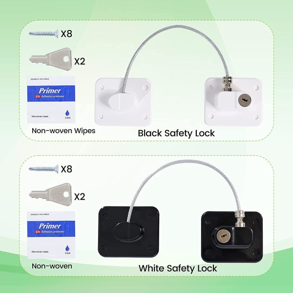 Køleskabslås med nøgler, 2 stk. børnesikring til vinduer, blokeringsdørslås til skab, køleskab, skab, vinduesskab, vaskemaskineskuffe til børn til vaskemaskine