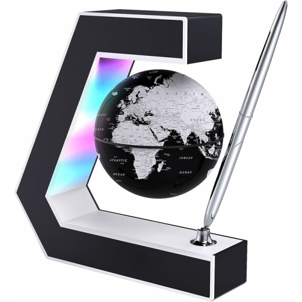 Flytande klot med LED-lampor - Magnetisk svävande klot med penna, bärbar för skrivbordsskrivning, världskarta för skrivbordsdekoration - Longziming