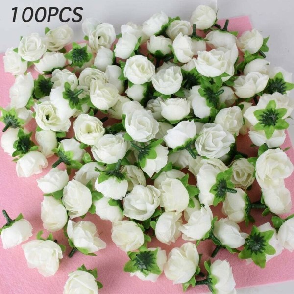 100 st 3 cm konstgjord ros blomhuvud falsk konstgjord växtdekoration för hembröllop, mjölkaktig