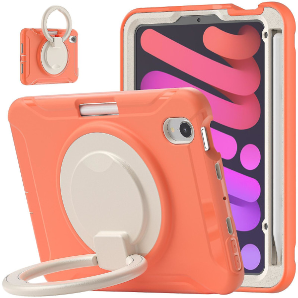 Nytt case för Ipad Mini6 8,3 tum med roterande stativ, stötsäkert, kameraskydd (Coral Orange)