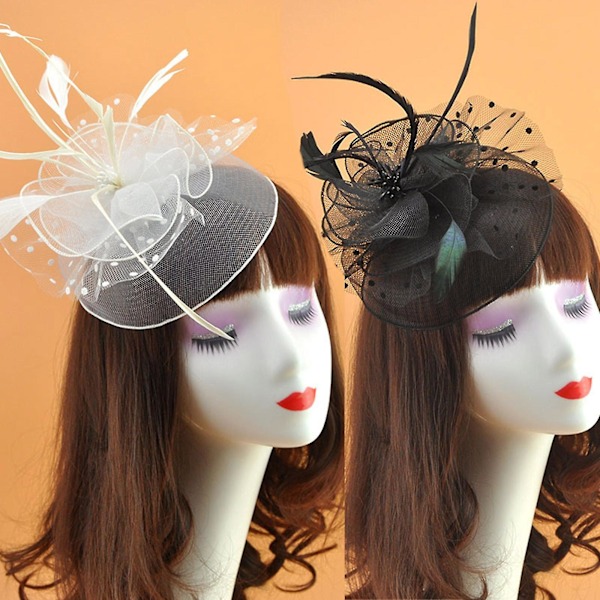 Mesh Blomster Hårprydnad Cocktail Fascinators Hattar Hårkläder Fjäder Hårklämma