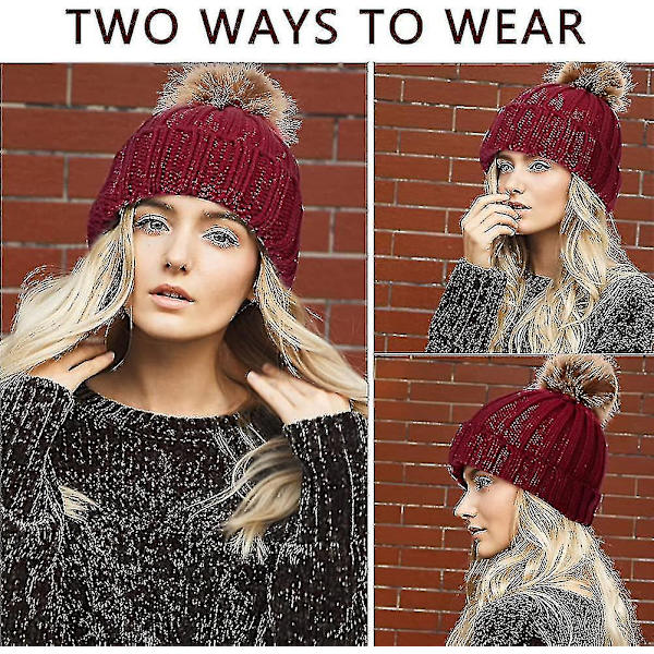 Kvinners Varm Vinterlue - Ullstrikket Lue Termisk Fleece Lue Hatter