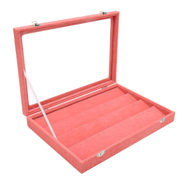 Stiftdisplayfodral Rosa Stor Elegant Massivt Trä Dammtätt Glasfönster Myntdisplayfodral för Smycken Badge Rosa