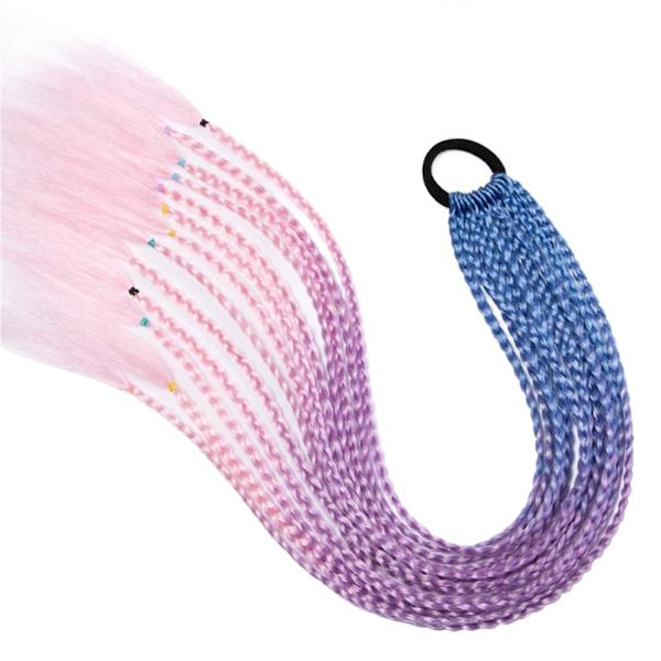 60CM Färgglad Ponytail Förlängning Syntetiskt Gummiband, Twist Fläta Hårtillbehör (Blå + Lila Rosa)