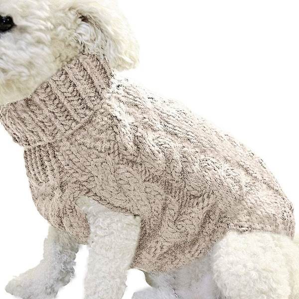 Hundegenser, varm genser for kjæledyr, strikket ullgenser for vinteren, for små og mellomstore hunder (beige, XL) (XL, beige)