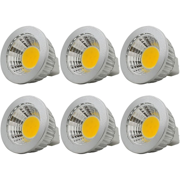 6 st, Mr16/gu5.3 Cob Led-lampa, 3w / 210lm, Dc 12v, Varmvitt 2700k, Motsvarande 20w Halogenlampa, 50x52, 90 Strålvinkel