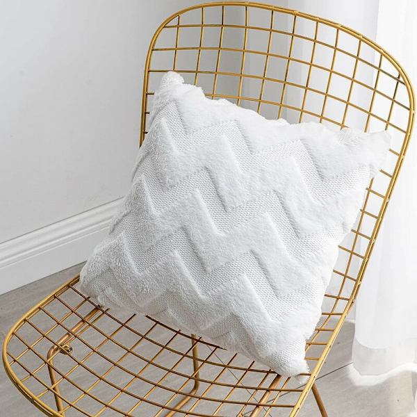 2-pack konstgjord ull sammetskuddfodral mjuk plysch vågmönster kuddfodral enfärgad vit soffkuddfodral 45x45cm