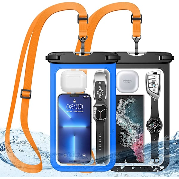 Vanntett smarttelefonpose, ekstra stor IPX8 vanntett telefonpose med snor kompatibel med iPhone 13 12 11Pro Max, Samsung S22 Ultra etc. (de fleste telefoner)