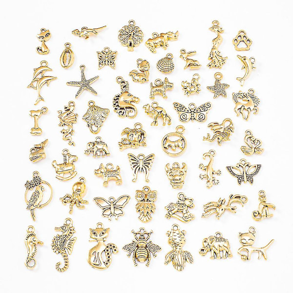 Grossist Bulk 50 st Blandade Guld Charms Hängen Diy För Halsband Armband Smycken Tillverkning Och Hantverk
