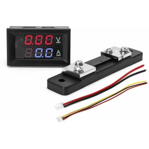 DC 0-100V 0-50A LED Digital Voltmeter Amperemeter med extern shunt 50A Volt Amp Multimeter Mätpanel med 2 ledningar