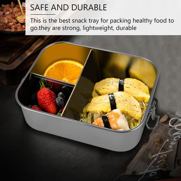 Rustfritt stål Bento Box Lunsjbeholder, 3-roms 1400 ml (Sølv)