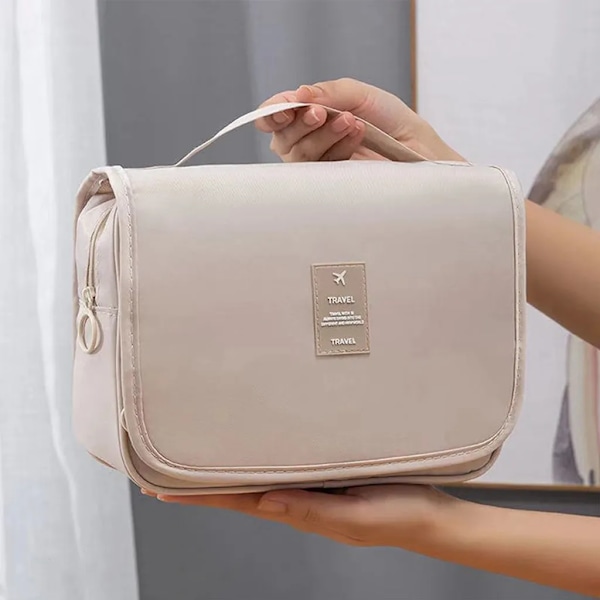 Beige necessär väska hängande kosmetika väska för kvinnor och flickor tvätt väska smink väska