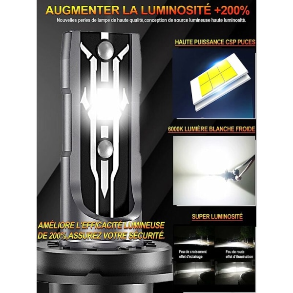 2 st H7 LED-strålkastare vit 6000K billampa halvljus/helljus för bilar och motorcyklar