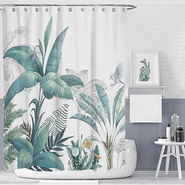 180 x 180 cm med 12 kroge Bruseforhæng Grønne bananblade Tropiske planter Badeforhæng Polyester F