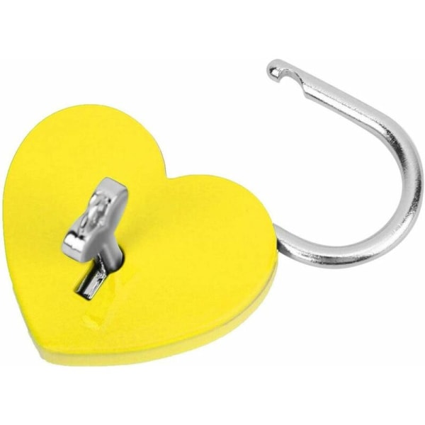 Hänglås, hjärtformat metalllås med nyckel, metalllås för bagage, dagbok, smyckeskrin (gul)