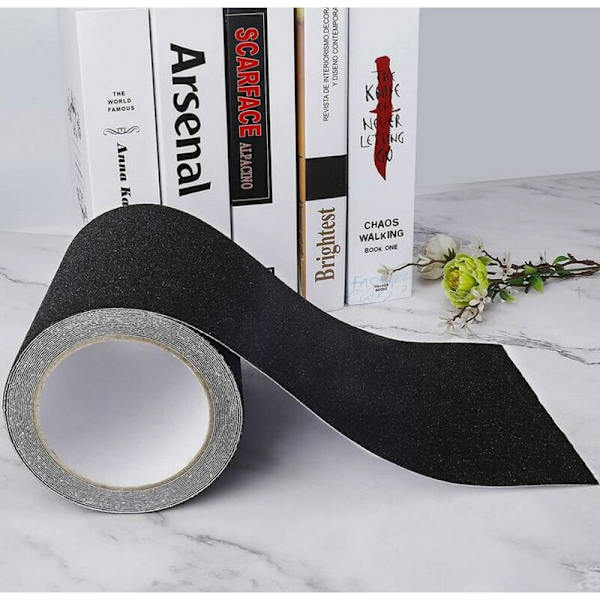 PVC-varningstape för trappor, halkfri tejp med slitstark sandyta - 15 cm 5 m svart 1 st