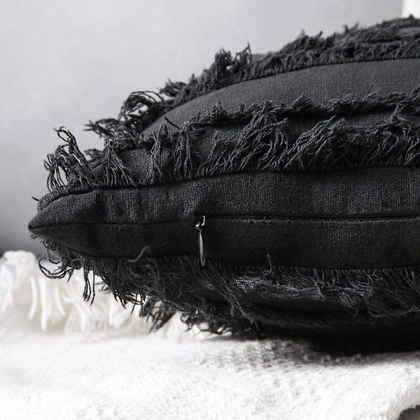 Set med 2 sorte putetrekk Rustikk lin dekorative firkantede pynteputer 16x16 tommer for sofa sofadekorasjon